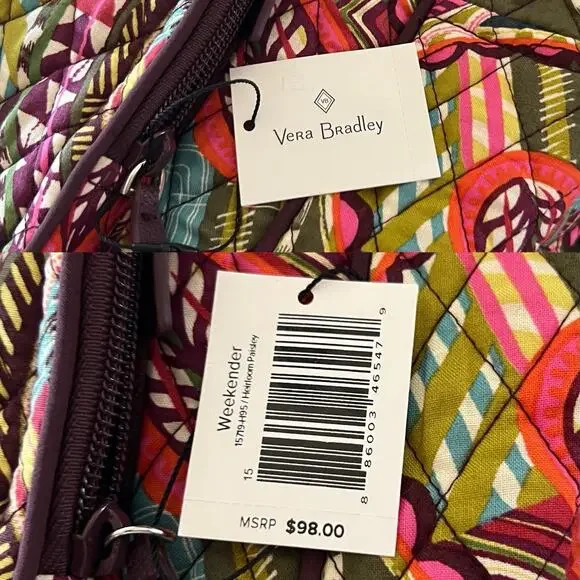 Vera Bradley Quilted Fabric Weekender Bag in Retired Pattern Heirloom Paisley - Picture 11 of 15